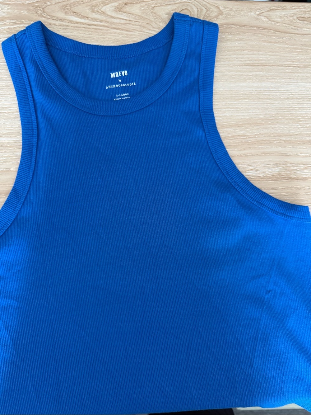 Anthropologie XL Blair Crop Tank Royal Blue Rib Fitted - Picture 6 of 8